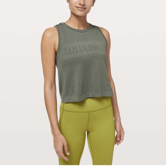 Lululemon Breeze By Muscle Crop Tank *Vancouver Grey Sage Green Silverescent 6 - Picture 2 of 11